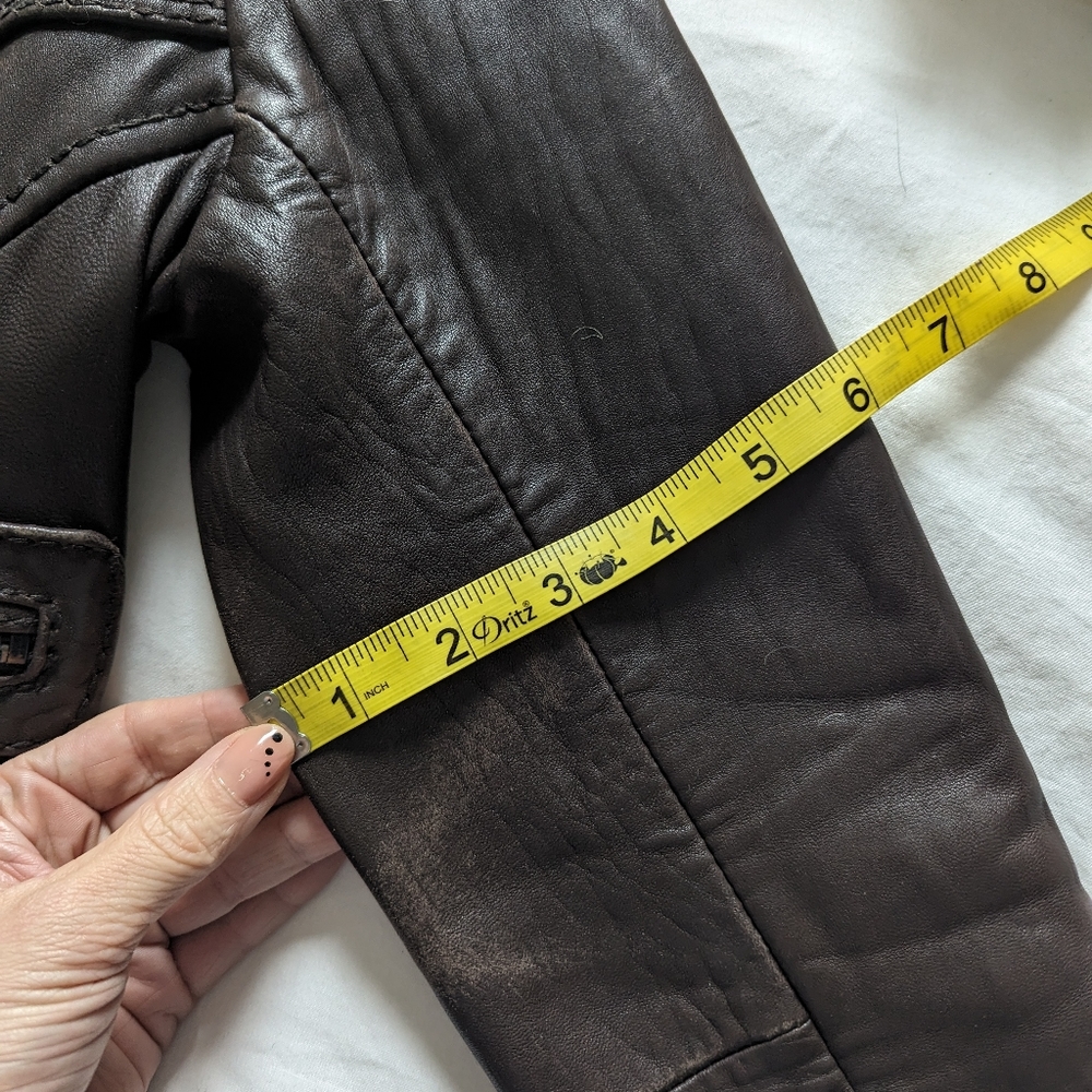 Aqua aviation inspired leather jacket with lambswool collar and zipper details - Picture 5 of 14